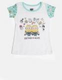 Yk White Printed Round Neck T Shirt Girls