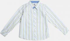 Yk White Regular Fit Striped Casual Shirt boys