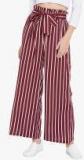 Zastraa Maroon Striped Loose Fit Parallel Pants Women