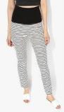 Zivame Striped Travel Leggings Off White Women