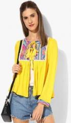 Zivame Yellow Embroidered Shrug women