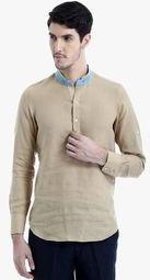 Yell Beige Solid Kurta Men