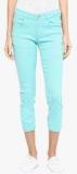 Yepme Aqua Blue Solid Capri women