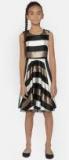 Yk Black & Beige Striped Fit And Flare Dress Girls