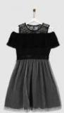 Yk Black & Grey Self Design Fit And Flare Dress Girls