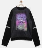 Yk Black Printed Sweatshirt Girls