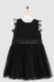 Yk Black Self Design Fit And Flare Dress Women