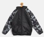 Yk Black Solid Hooded Padded Jacket Boys