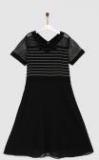 Yk Black Striped Design A Line Dress Girls