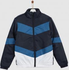 Yk Blue & White Colourblocked Jacket boys