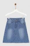 Yk Blue Printed A Line Denim Skirt Girls