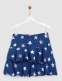 Yk Blue Printed Flared Skirt Girls