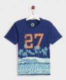 Yk Blue Printed Round Neck T Shirt Boys