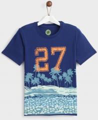 Yk Blue Printed Round Neck T Shirt boys