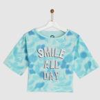 Yk Blue Printed Round Neck T Shirt Girls