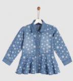 Yk Blue Printed Shirt Dress Girls