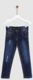 Yk Blue Regular Fit Mid Rise Low Distress Stretchable Jeans Girls