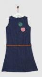 Yk Blue Solid A Line Denim Dress Girls