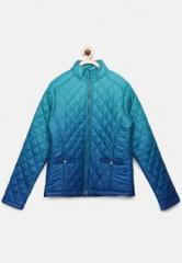 Yk Blue Solid Winter Jacket girls