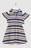 Yk Blue Striped Fit And Flare Dress Girls