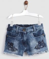 Yk Blue Washed Regular Fit Denim Shorts girls