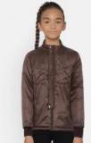 Yk Brown Solid Padded Jacket Girls