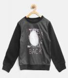 Yk Charcoal Grey & Black Printed Sweatshirt Girls