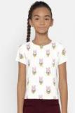 Yk Disney Off White Printed Round Neck T Shirt Girls