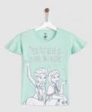 Yk Disney Sea Green Printed Round Neck T Shirt Girls