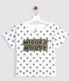 Yk Disney White & Black Printed Round Neck T Shirt Girls