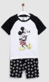 Yk Disney White & Black Printed T Shirt With Shorts Boys