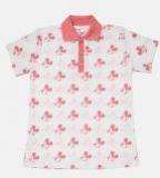 Yk Disney White Printed Polo Collar T Shirt Girls