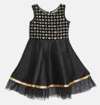 YK Girls Black Embroidered Fit & Flare Dress