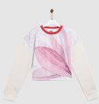 YK Girls Off White & Pink Printed Sweatshirt