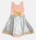 YK Girls Peach Coloured & Grey Embellished Fit & Flare Dress