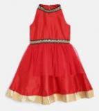 YK Girls Red Solid Maxi Dress