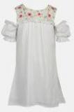 YK Girls White Self Design A Line Dress