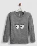 Yk Grey Melange Solid Pullover Sweater Girls