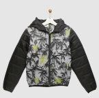 Yk Grey Printed Puffer Jacket Girls