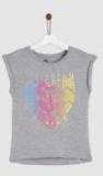 Yk Grey Printed Round Neck T Shirt Girls