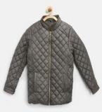 Yk Grey Solid Quilted Jacket Girls