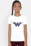 Yk Marvel White Printed Round Neck T Shirt Girls