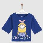 Yk Minion Blue Printed Round Neck T Shirt Girls