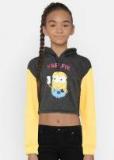 Yk Minion Charcoal Printed Hooded Sweatshirt Girls