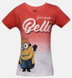 Yk Minion Coral Printed Round Neck T Shirt Girls