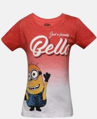 Yk Minion Coral Printed Round Neck T Shirt girls