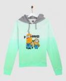 Yk Minion Green Printed Hooded Sweatshirt Girls