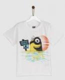 Yk Minion White Printed Round Neck T Shirt Boys