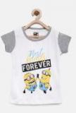 Yk Minion White Printed Round Neck T Shirt Girls