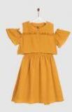 Yk Mustard Yellow Solid Fit And Flare Dress Girls